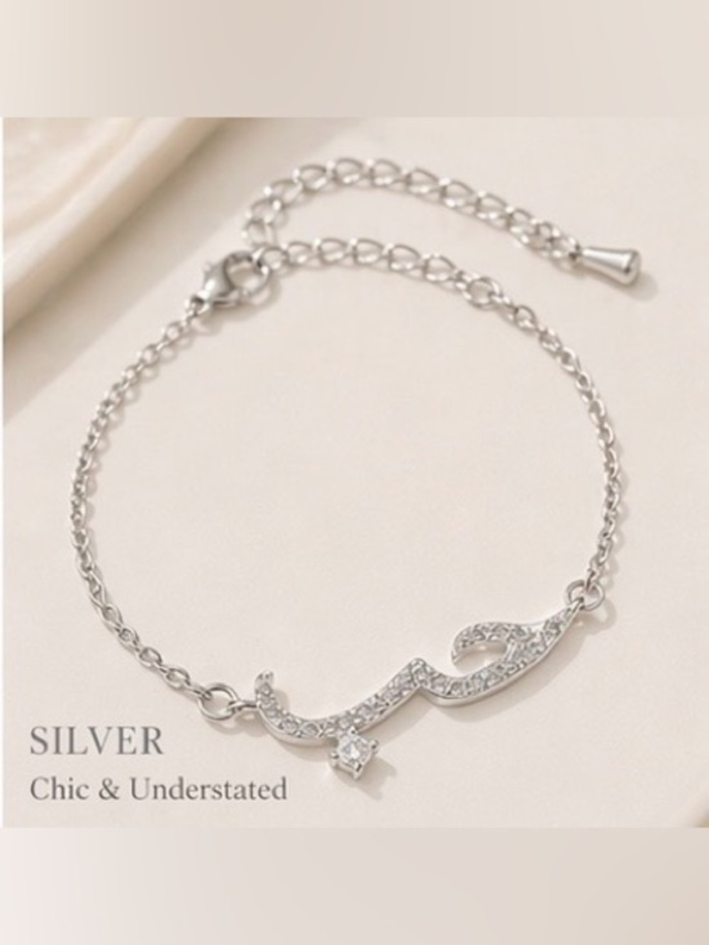 ✨Asteria Jewelry Silver Arabic "Love" (حب) Bracelet with Crystal Stones✨
